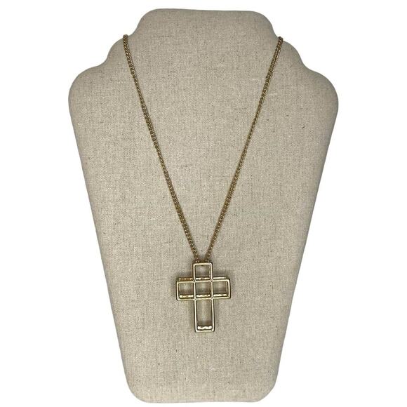 3D Cube Cross Necklace in Gold Tone 16.5" Chain Fashion Jewelry - Picture 1 of 8